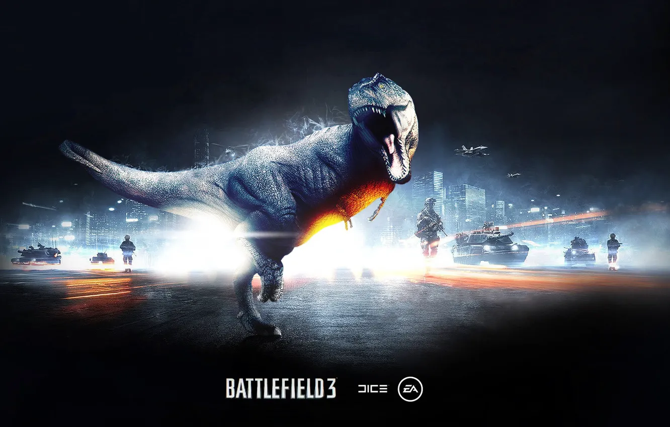 Photo wallpaper dinosaur, lizard, roar, Battlefield 3