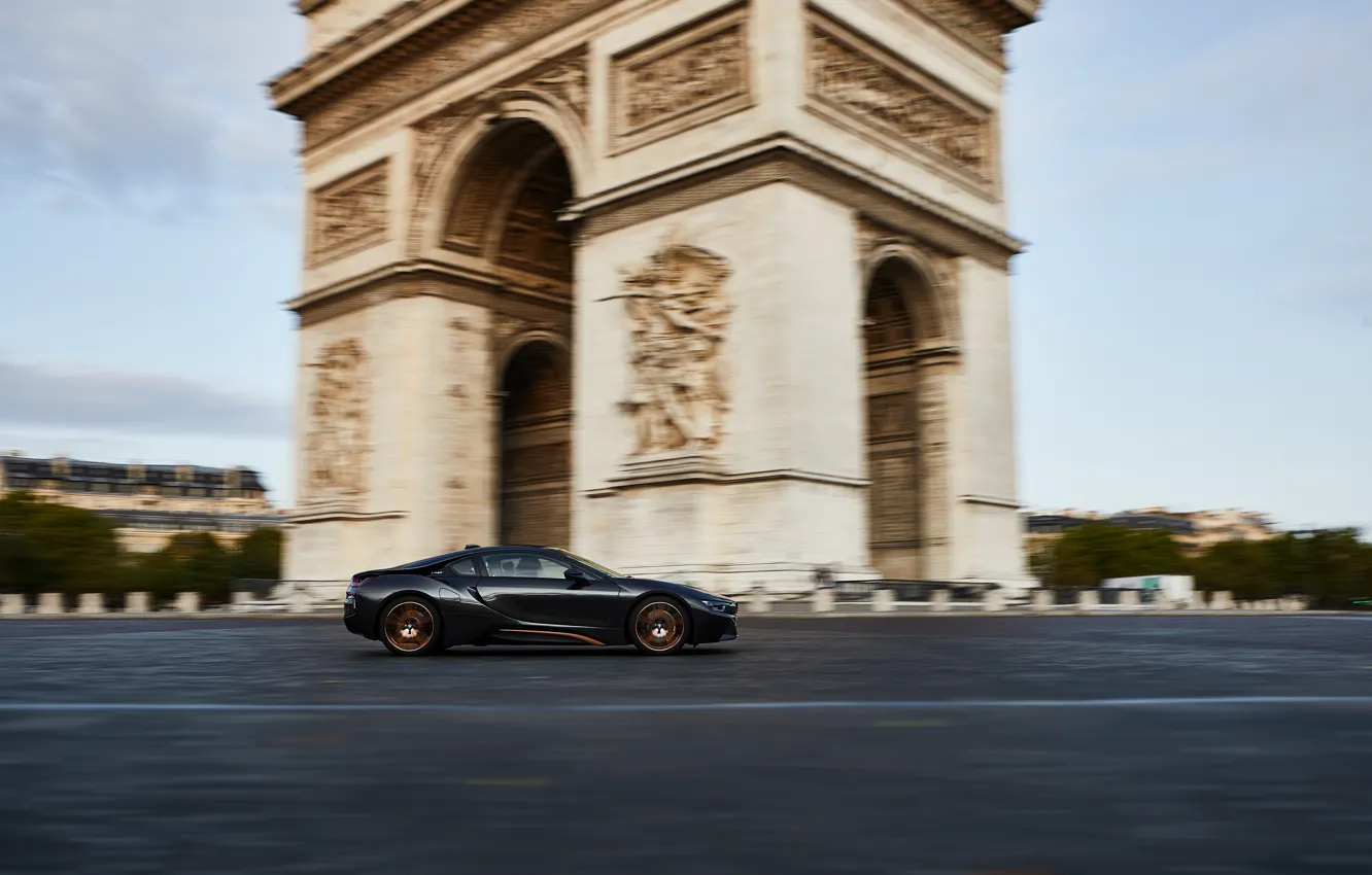 Photo wallpaper France, Paris, speed, BMW, Coupe, Arch, BMW i8, 2019