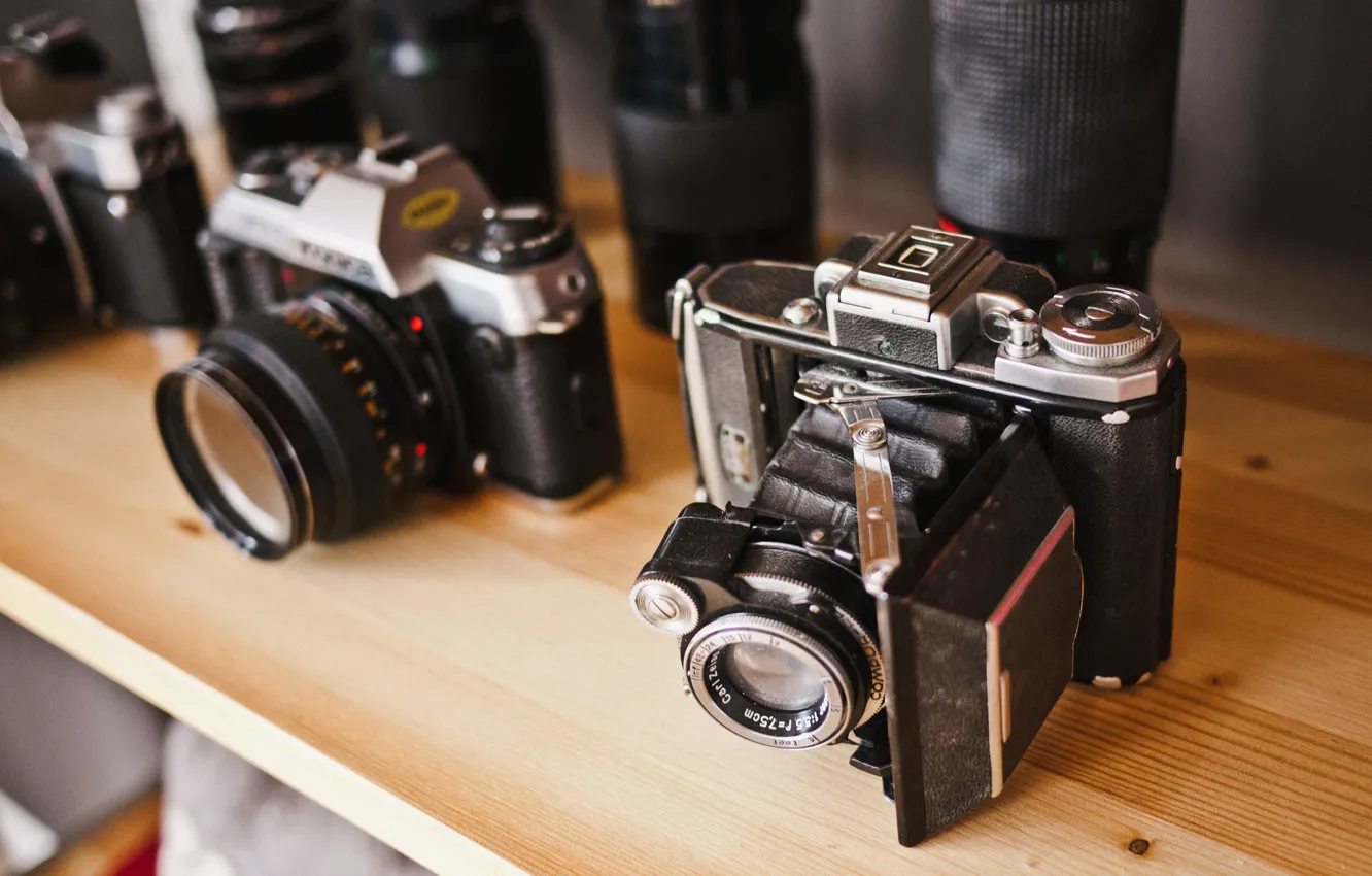 Photo wallpaper vintage, photography, cameras, camera, old, bokeh, lens, antique