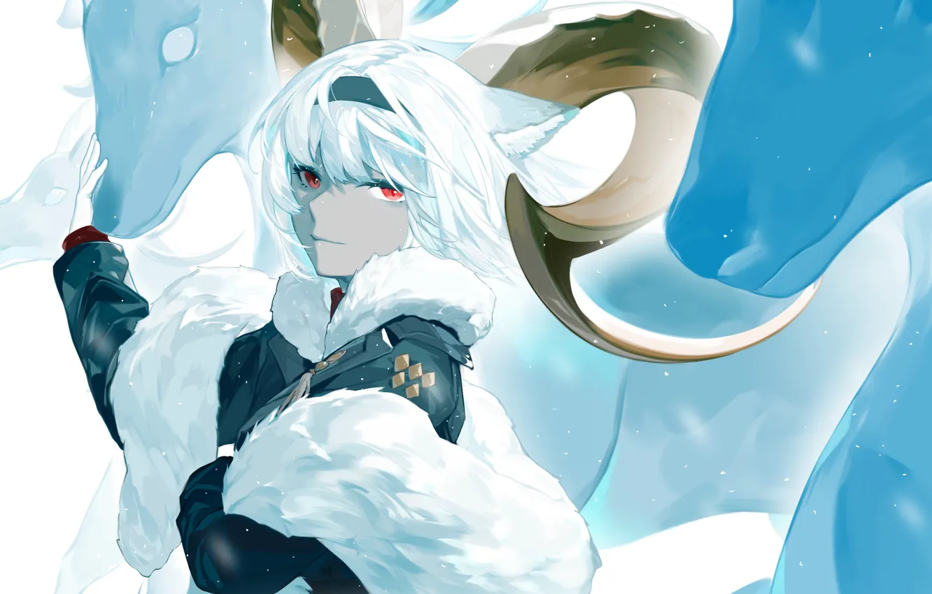 Photo wallpaper girl, snow, deer, fantasy, horns, ears, Carnelian, Arknights
