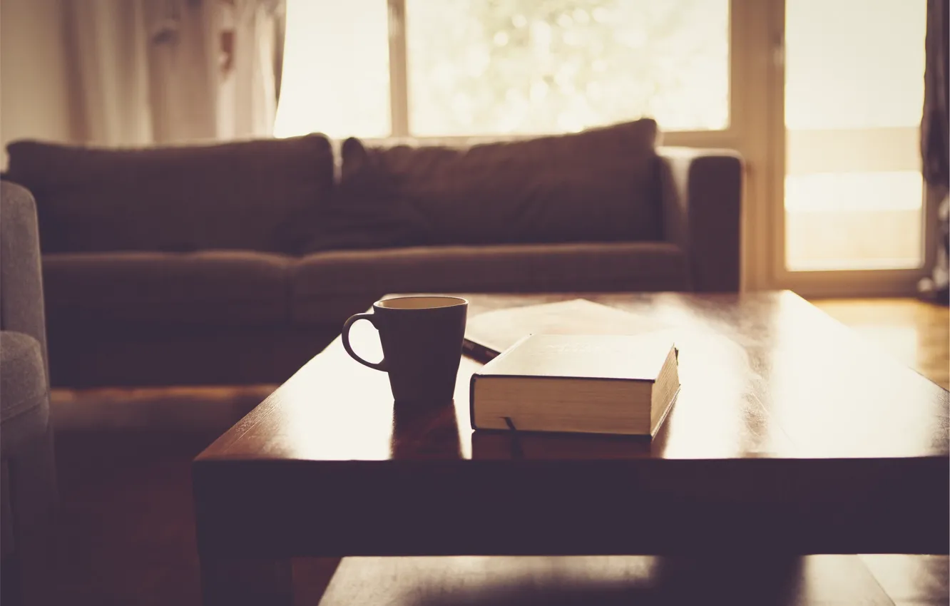 Photo wallpaper table, room, coffee, Cup, book