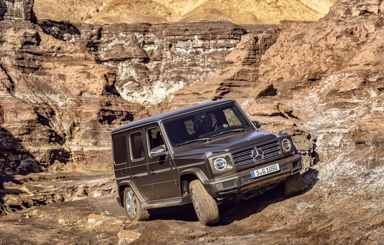 Photo wallpaper movement, Mercedes-Benz, SUV, brown, breed, 2018, G-Class, quarry