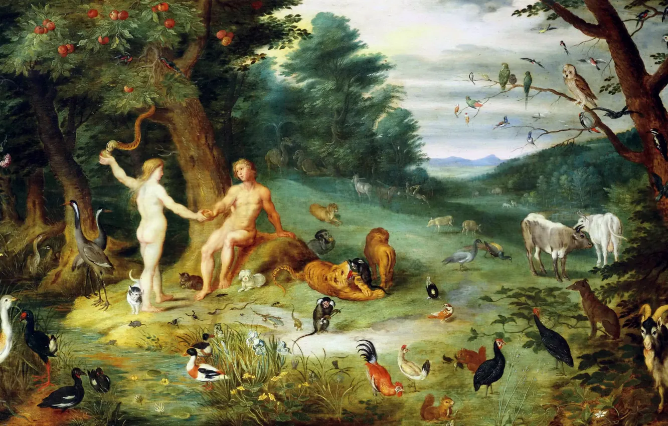 Photo wallpaper Paradise, picture, mythology, Jan Brueghel the younger, The Temptation Of Adam