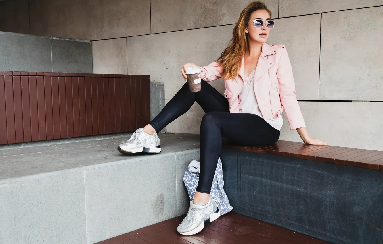 Photo wallpaper stylish, pink, woman, beautiful, young, hipster, leather