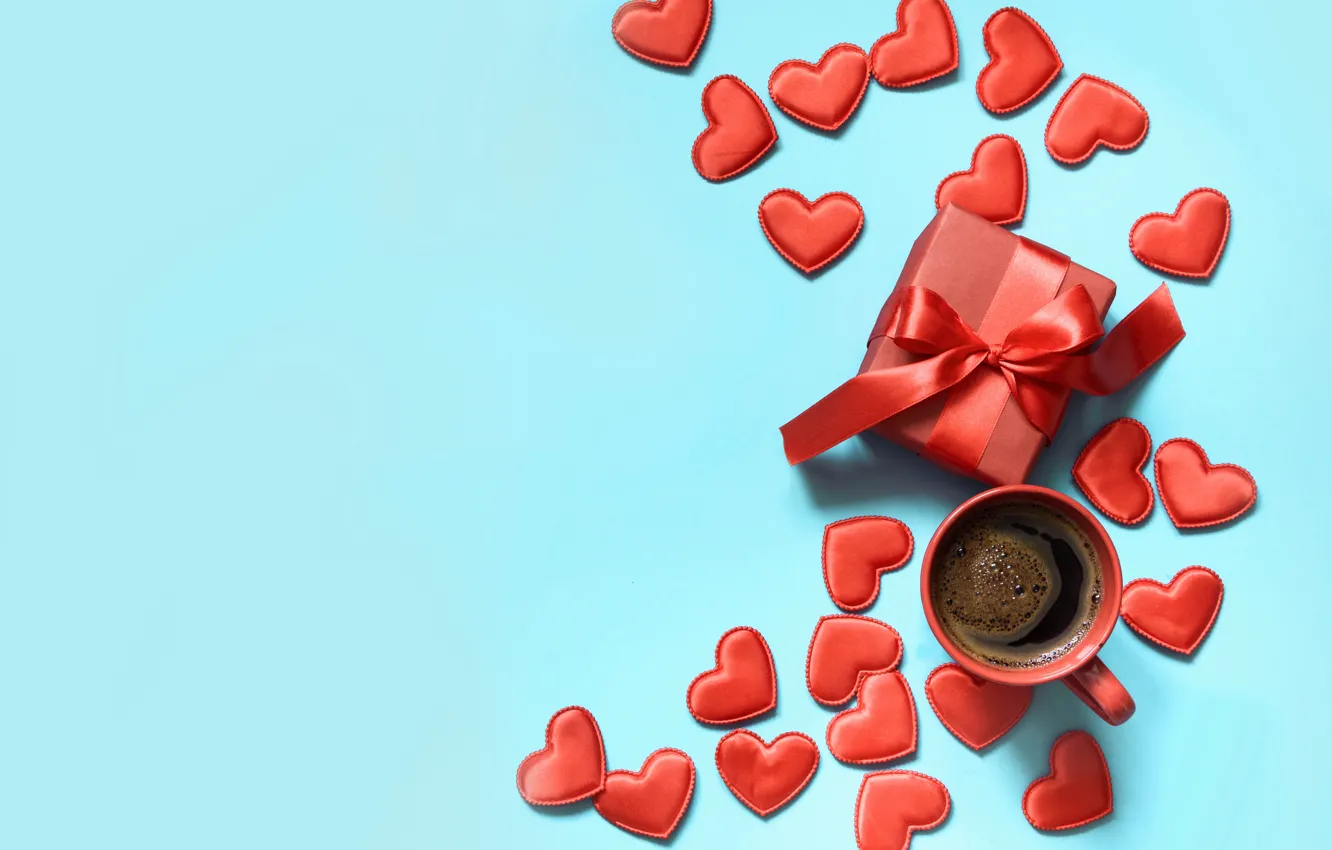 Photo wallpaper background, gift, blue, hearts, Valentine's day