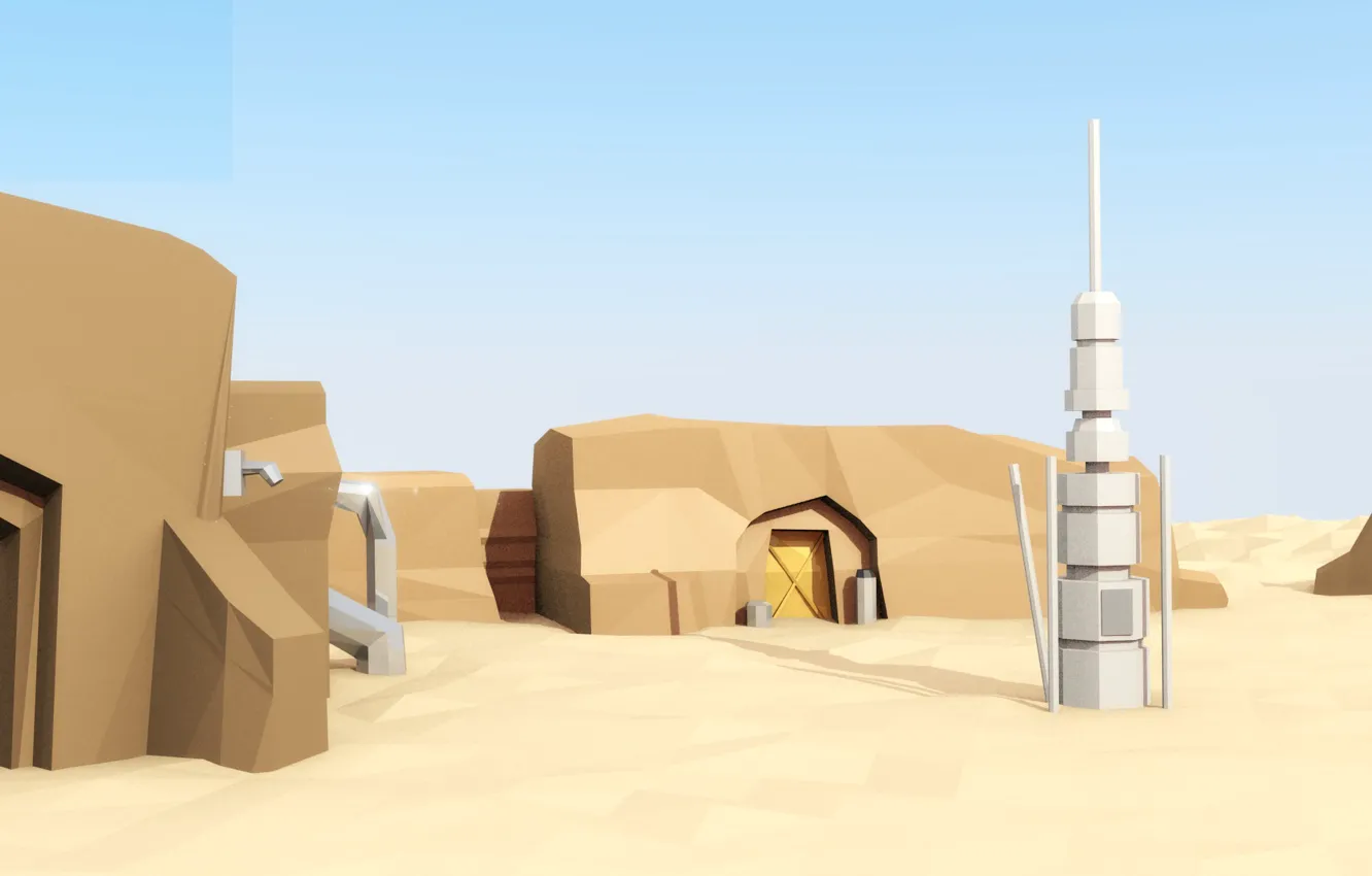 Photo wallpaper sand, home, Star Wars, star wars, episode 1, Tatooine, Tatooine, low poly