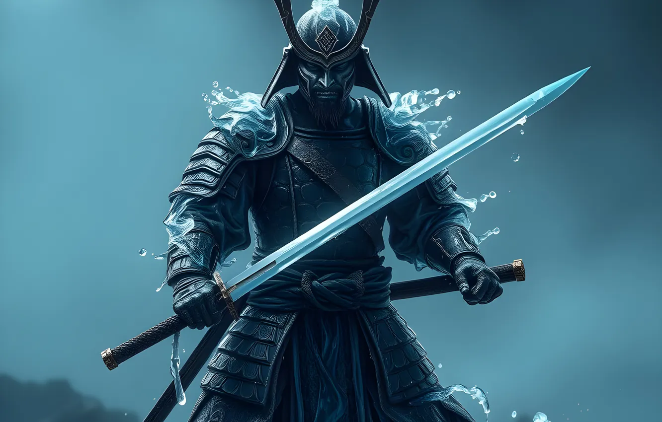 Photo wallpaper Warrior, Samurai, Man, AI Art, Sword man