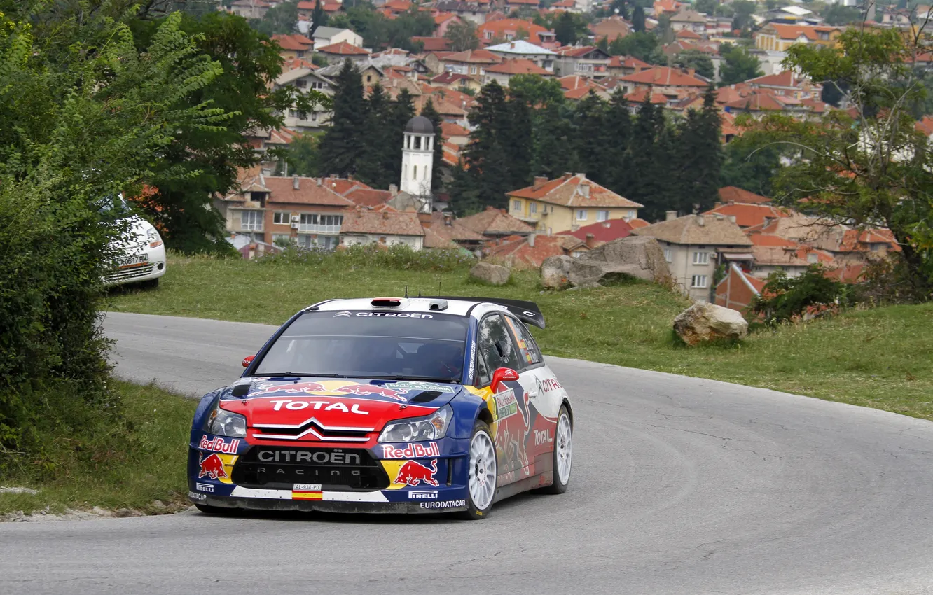 Photo wallpaper road, the city, Citroen, Citroen, Red Bull, WRC, the front, Rally