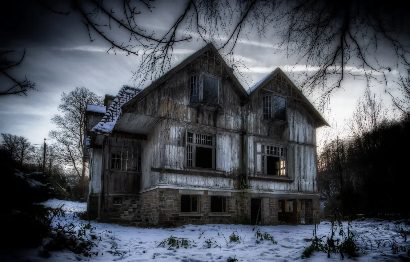 Photo wallpaper winter, home, the evening