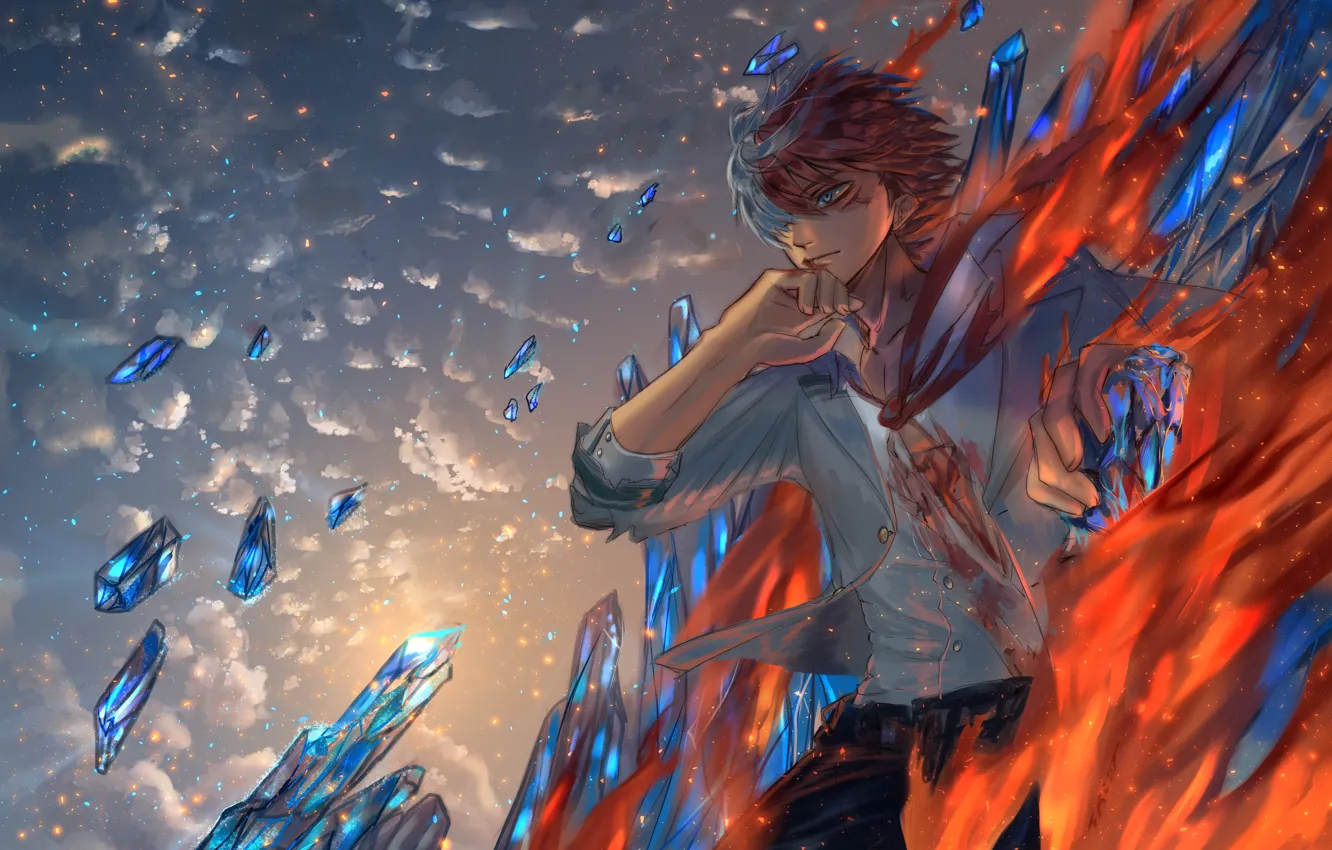 Photo wallpaper ice, lights, guy, Boku no Hero Academy, Todoroki Shoto
