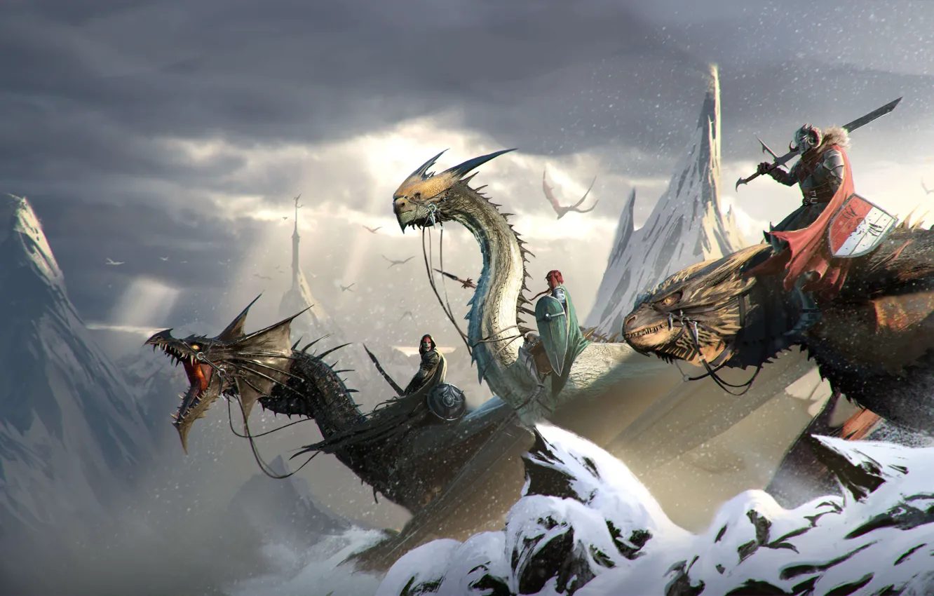 Photo wallpaper mountains, dragon, warrior, game, Free-to-play aerial combat video game, Century: Age of Ashes, Playwing, Free …