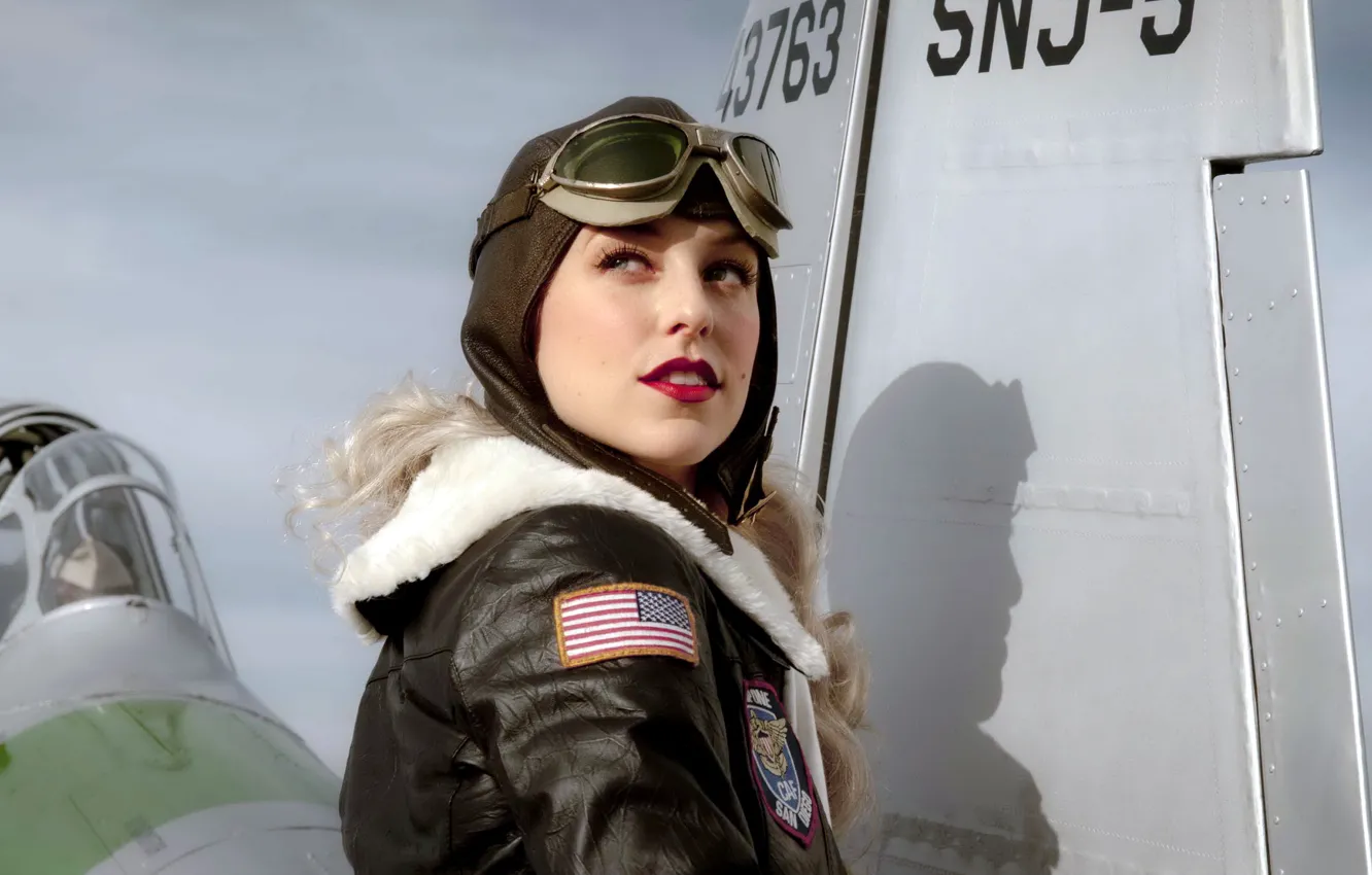 Photo wallpaper girl, aviation, background