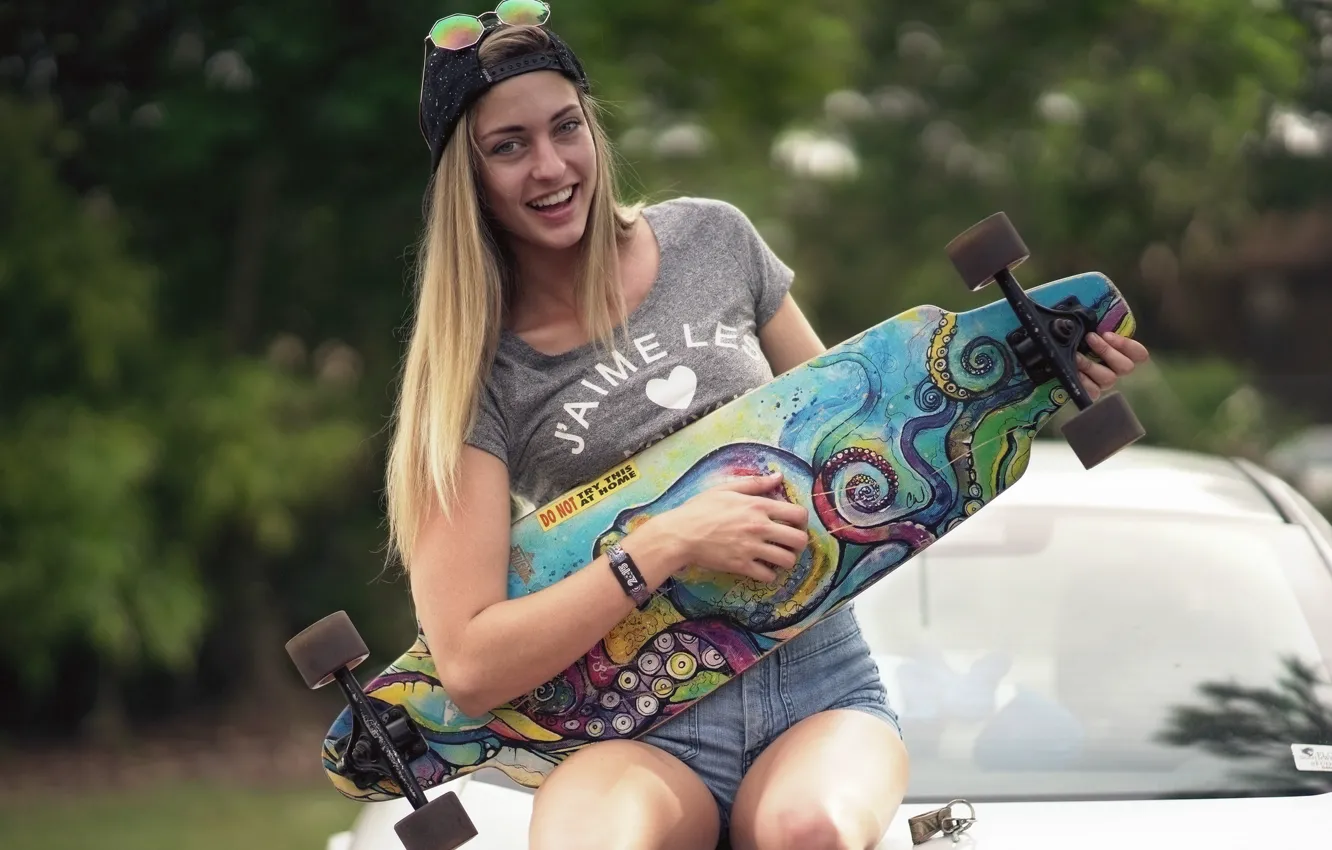 Photo wallpaper girl, smile, sport, skate