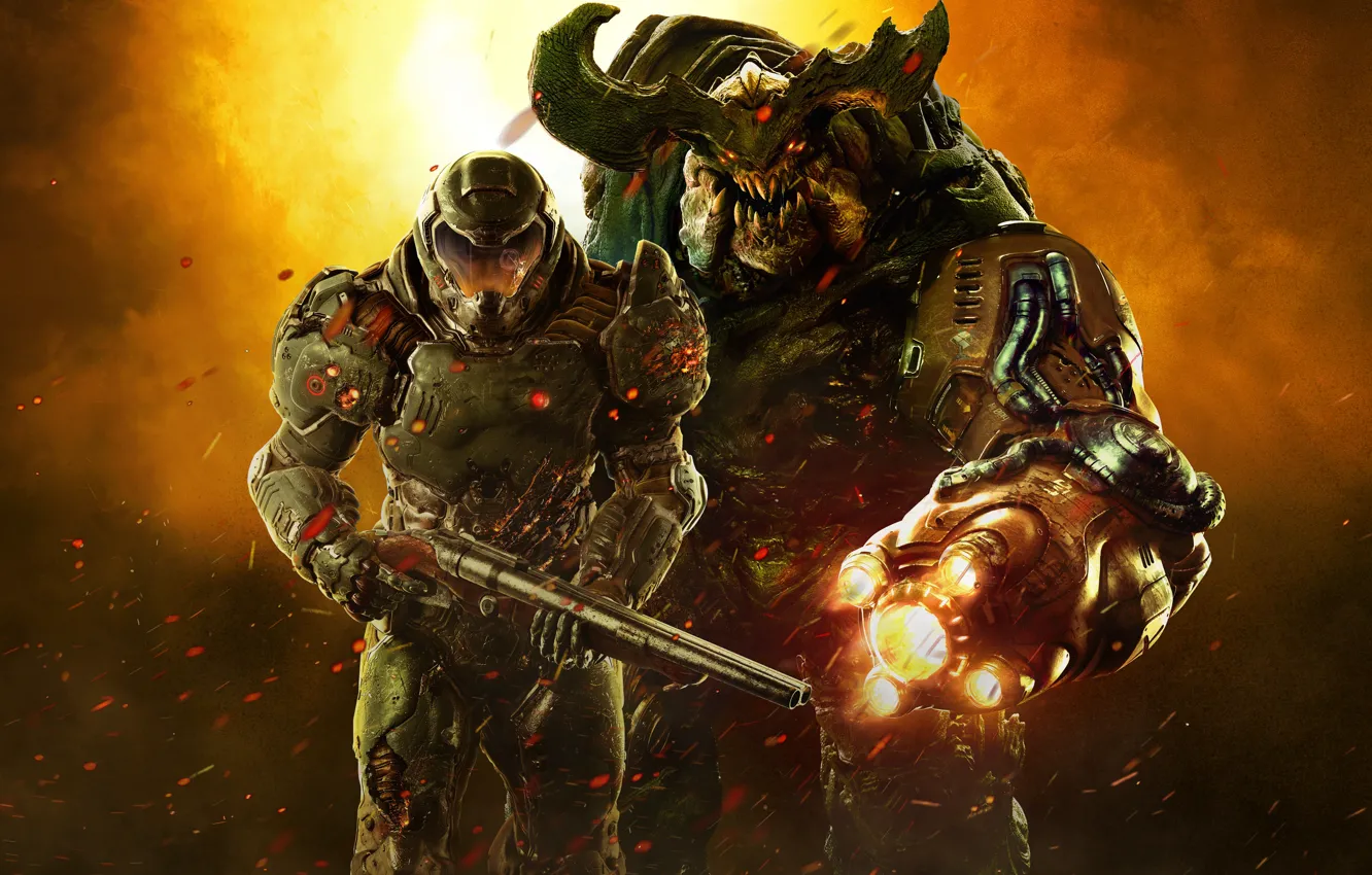 Photo wallpaper look, lights, weapons, monster, soldiers, gun, armor, bleed