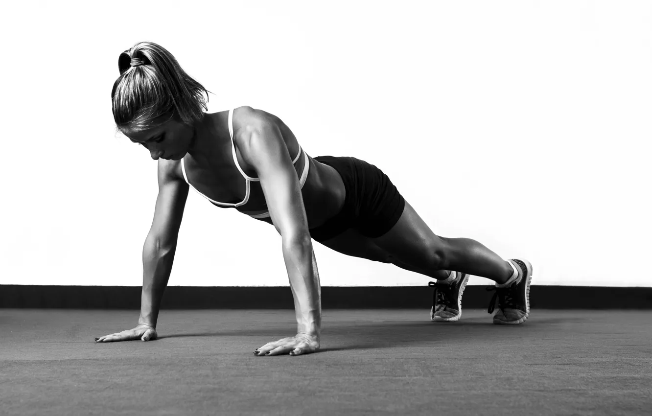 Photo wallpaper fitness, white and black, pushups