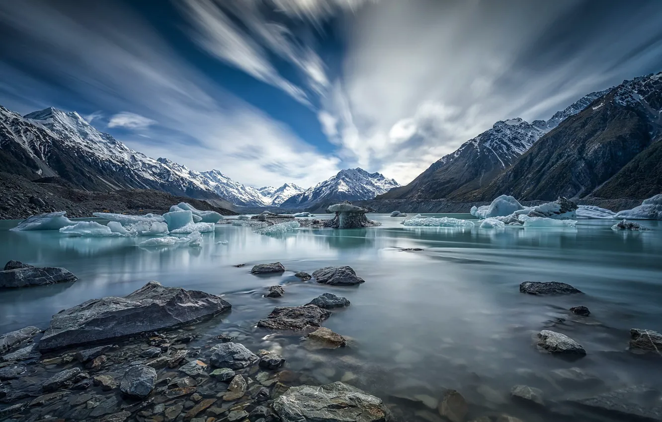 Photo wallpaper mountains, lake, ice