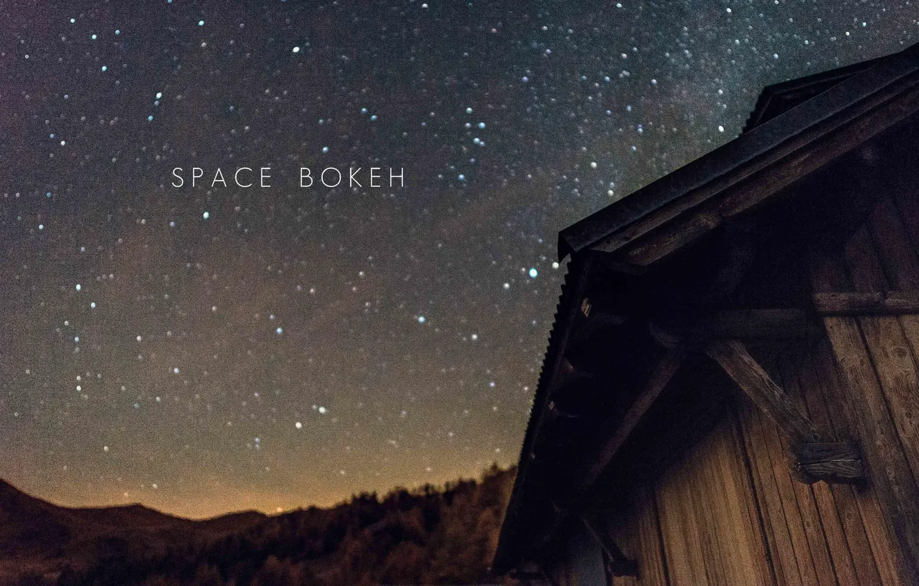 Photo wallpaper space, stars, silhouette, hill, hut, shelter