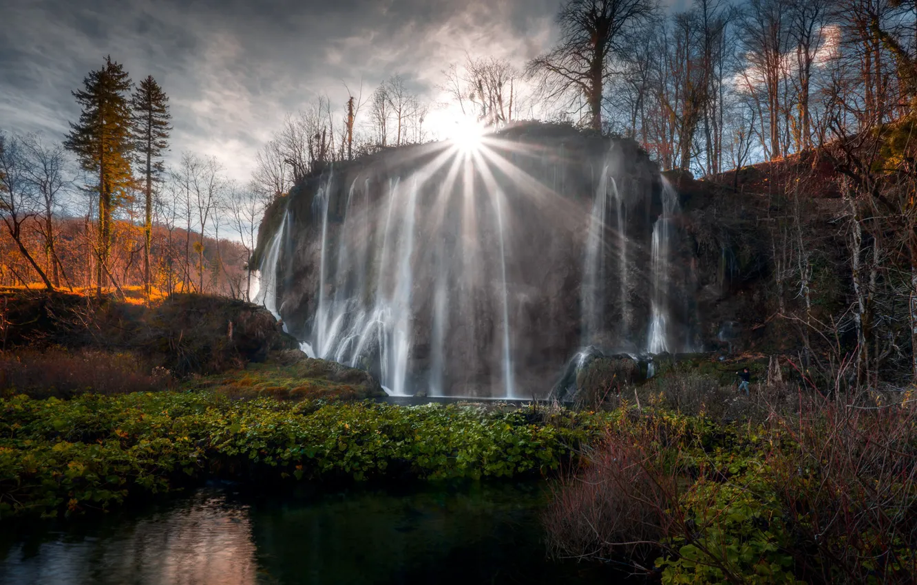 Photo wallpaper waterfall, Croatia, National Park Plitvice Lakes