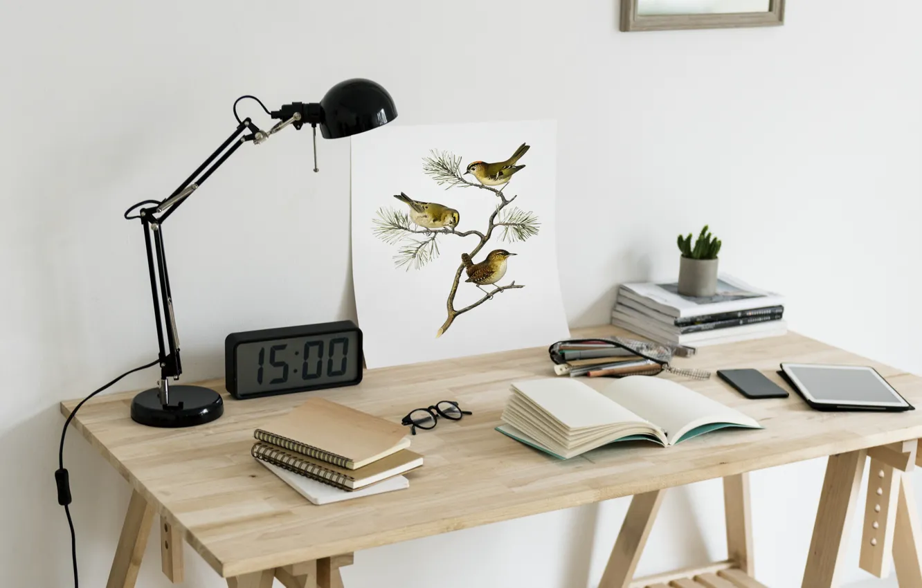 Photo wallpaper Design, Watch, Table, Lamp, Interior, Tablet, Notebook