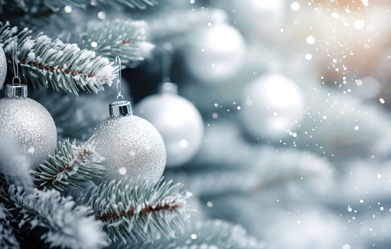 Photo wallpaper decoration, background, balls, tree, New Year, Christmas, white, new year