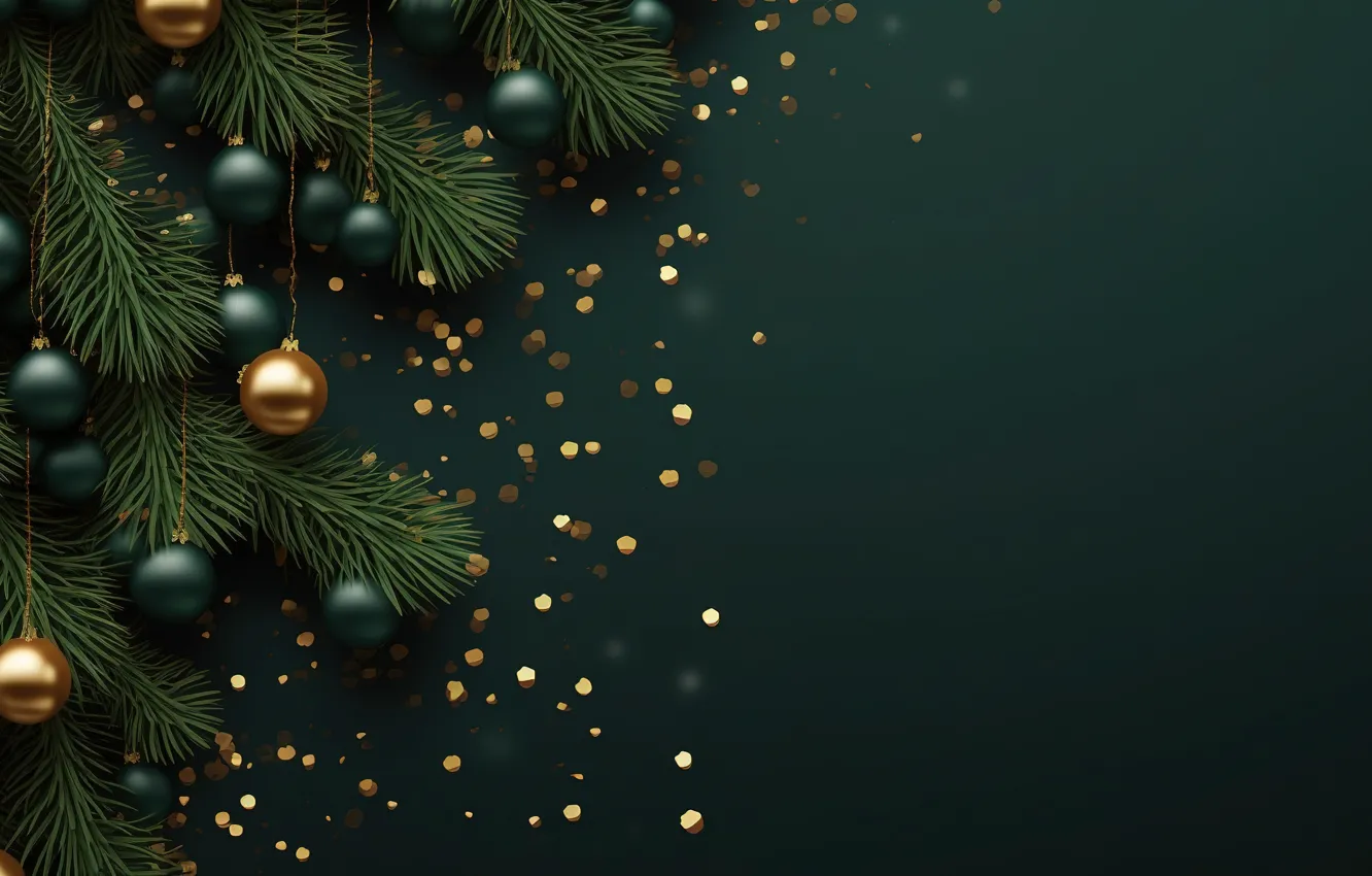 Photo wallpaper decoration, the dark background, balls, new year, Christmas, golden, black, Christmas