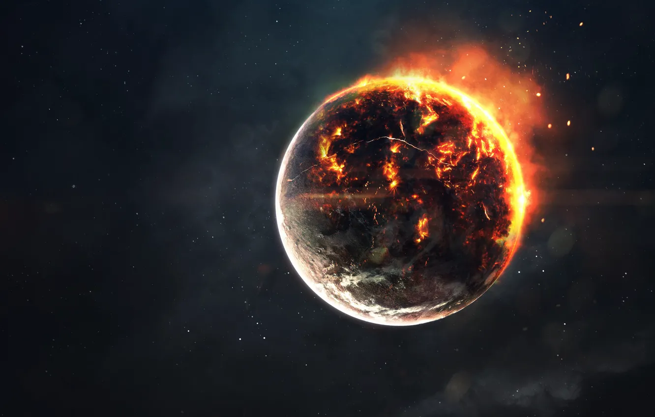 Photo wallpaper Stars, Fire, Planet, Space, Star, Apocalypse, Hell, Flame