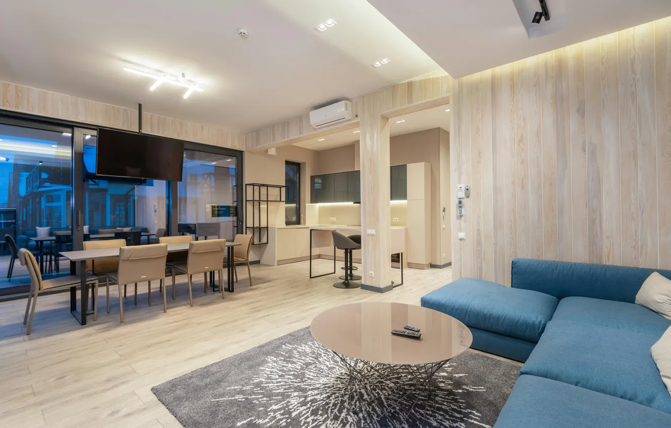 Photo wallpaper design, style, Villa, interior, kitchen, living room, dining room