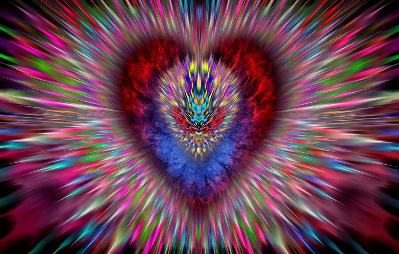 Photo wallpaper the explosion, fragments, abstraction, heart, explosion, bright colors, heart, abstraction