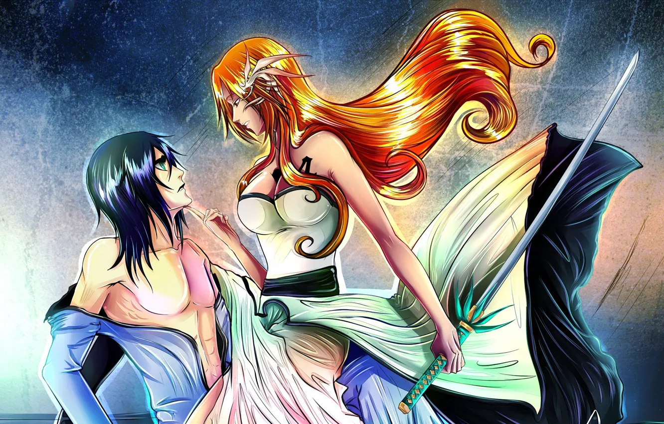 Photo wallpaper sword, art, Bleach, Bleach, Ulquiorra Schiffer, Inoue Orihime