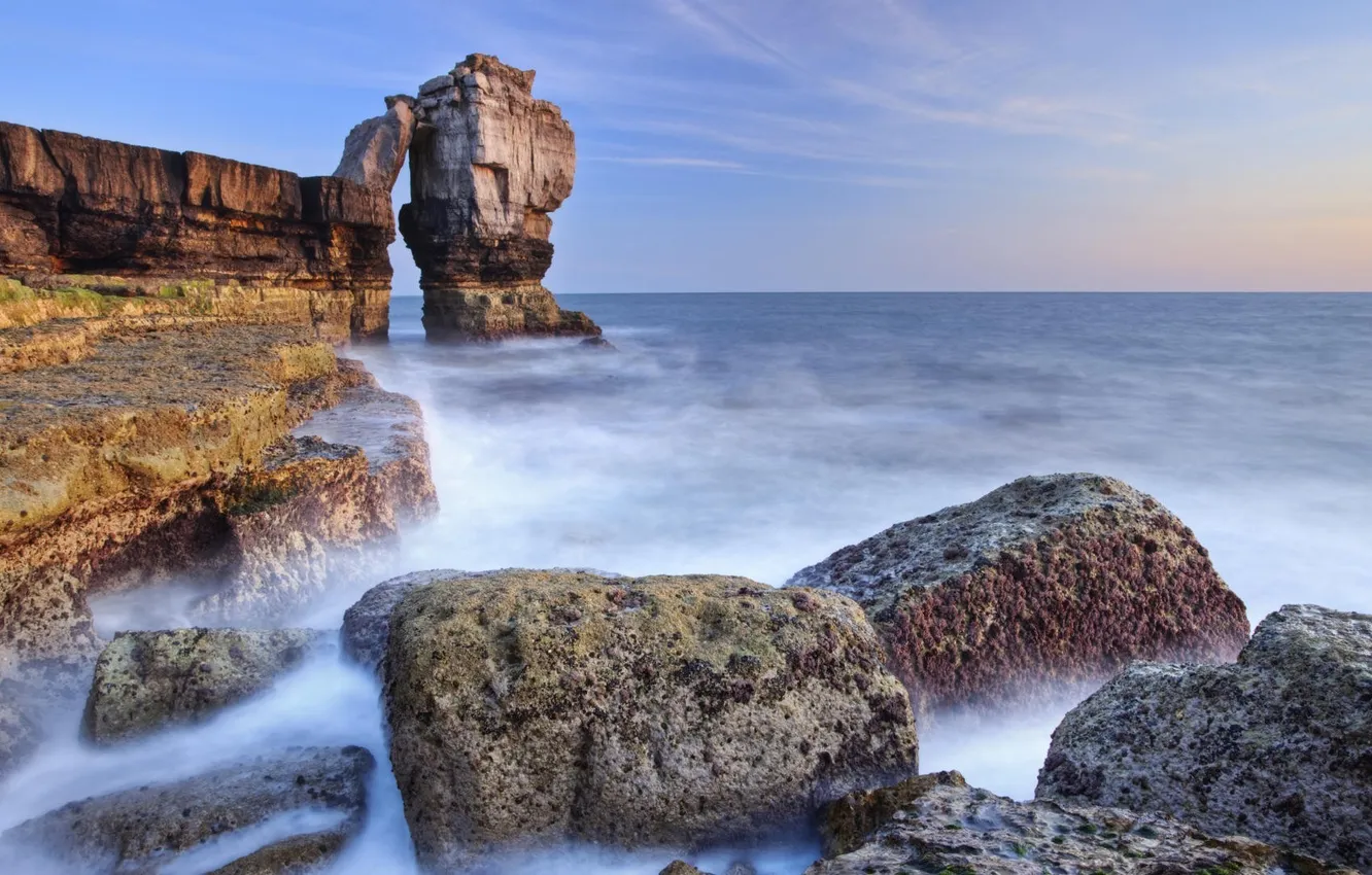 Photo wallpaper sea, stones, rocks, England, Dorset