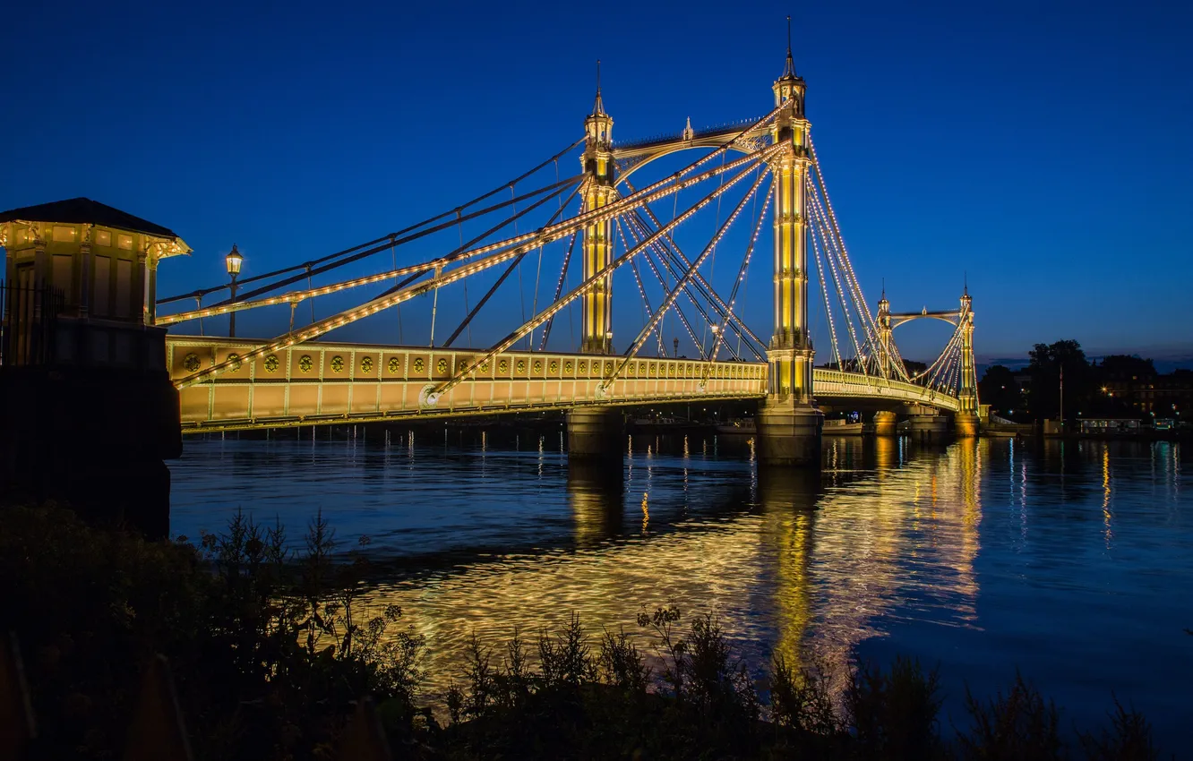 Photo wallpaper the sky, night, bridge, lights, river, support