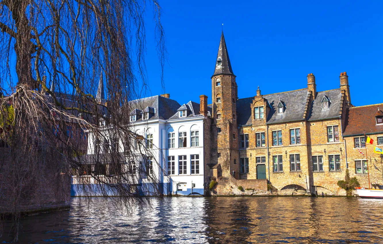 Photo wallpaper home, Belgium, Bruges, Brugge, water channel