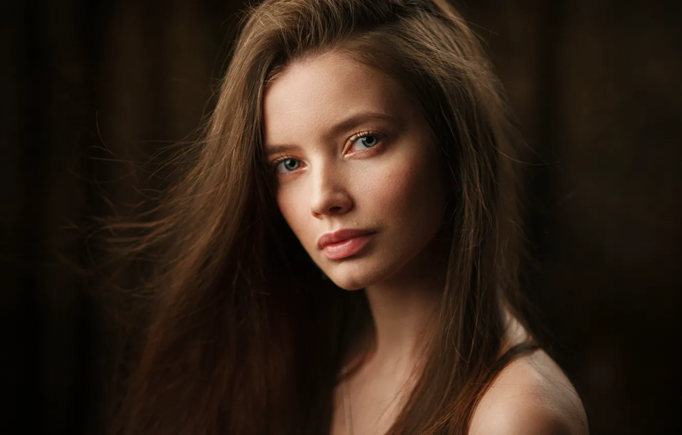 Photo wallpaper look, girl, portrait, brown hair, shoulders, Cherepko Paul