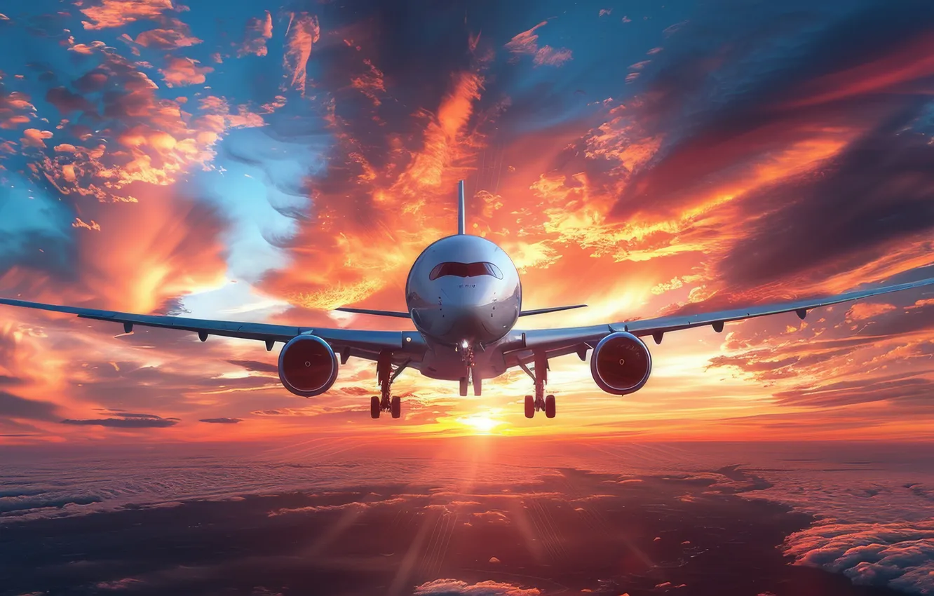 Photo wallpaper flight, aviation, technique, the plane, AI art, neural network