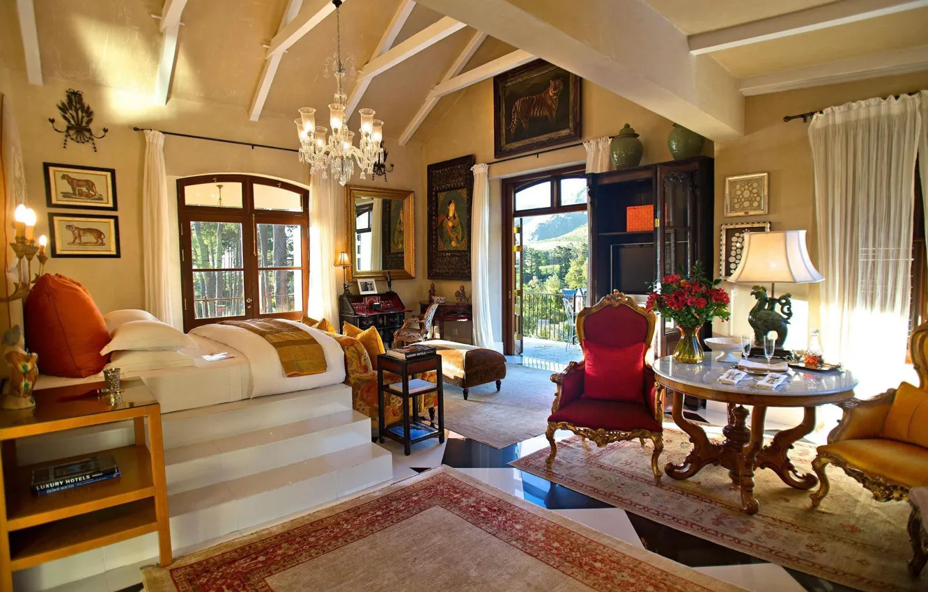 Photo wallpaper room, interior, bedroom, luxury hotel