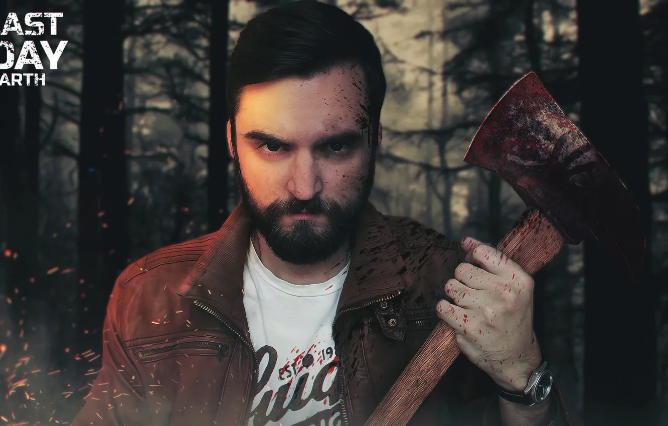 Photo wallpaper man, zombies, beard, axe, survival, apocalypse, Survival, Last Day on Earth