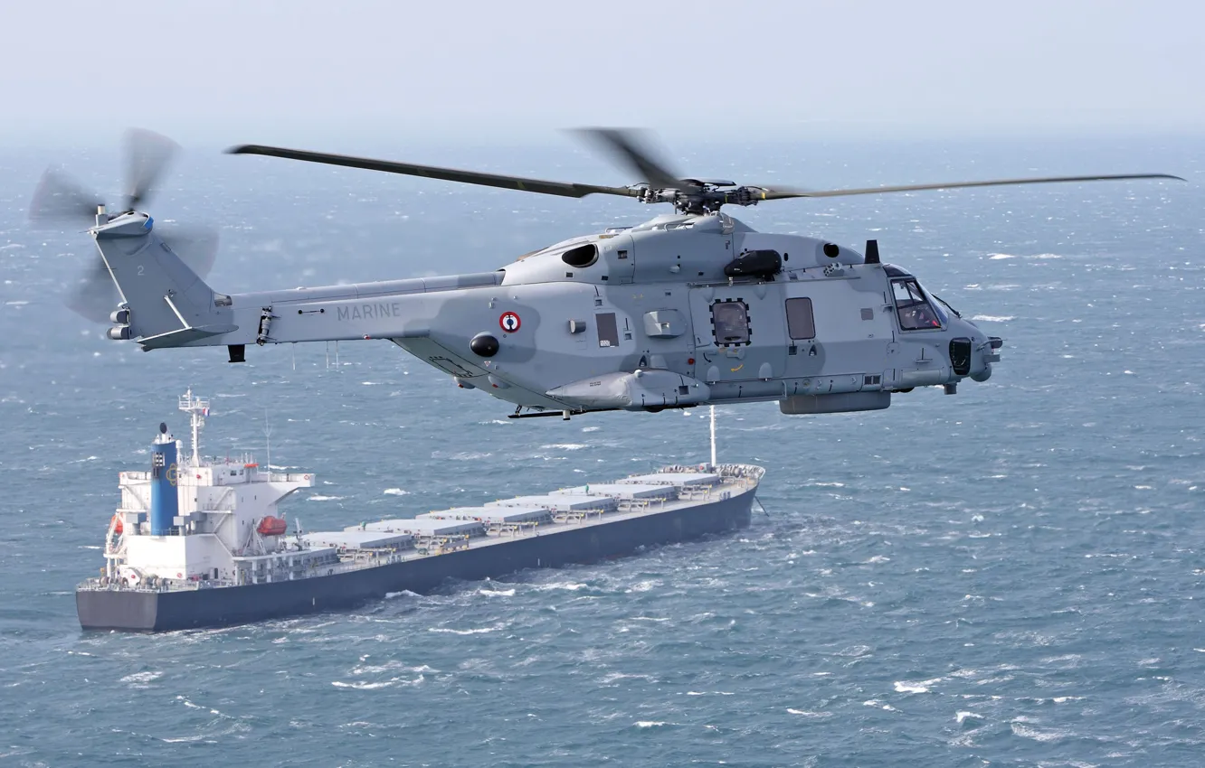 Photo wallpaper the ocean, tanker, helicopter, multipurpose, Eurocopter, NH90