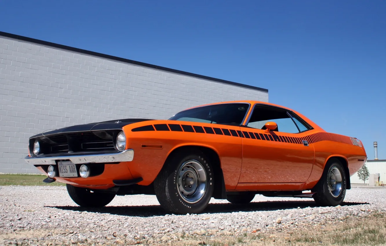 Photo wallpaper the sky, orange, muscle car, classic, 1970, Plymouth, the front, Muscle car