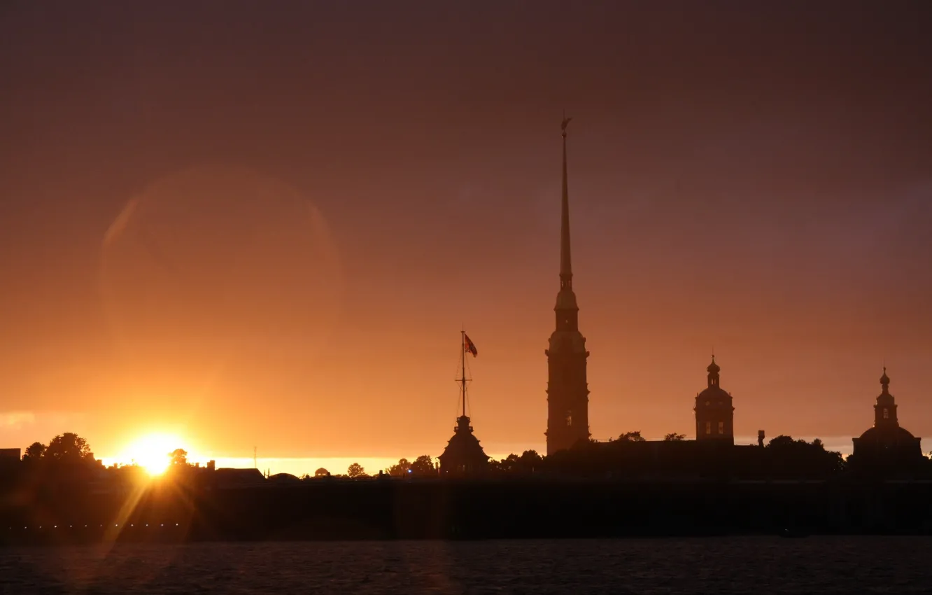 Photo wallpaper sunset, Peter, Saint Petersburg, Peter and Paul fortress