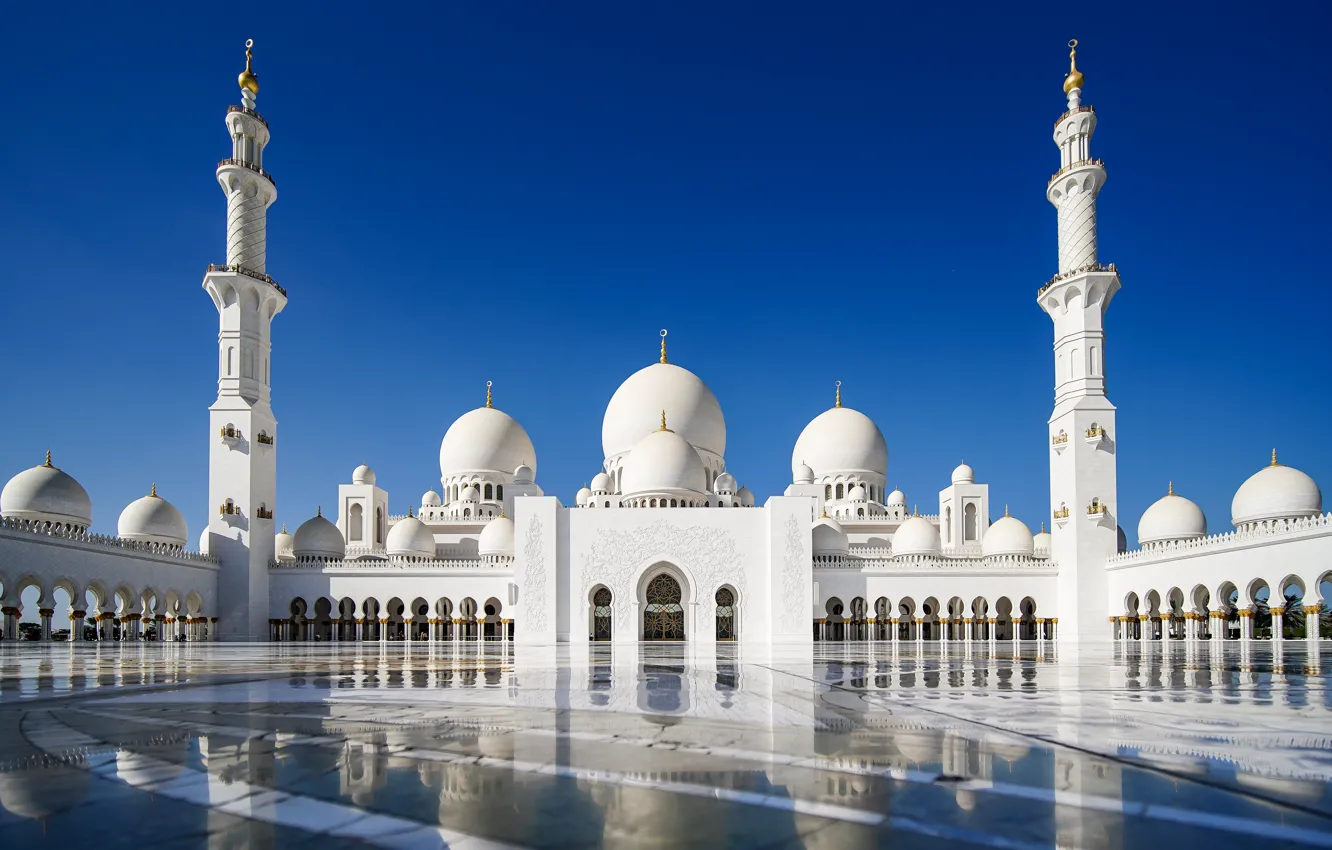 Photo wallpaper the sky, reflection, mosque, Abu Dhabi, UAE, The Sheikh Zayed Grand mosque, Abu Dhabi, UAE