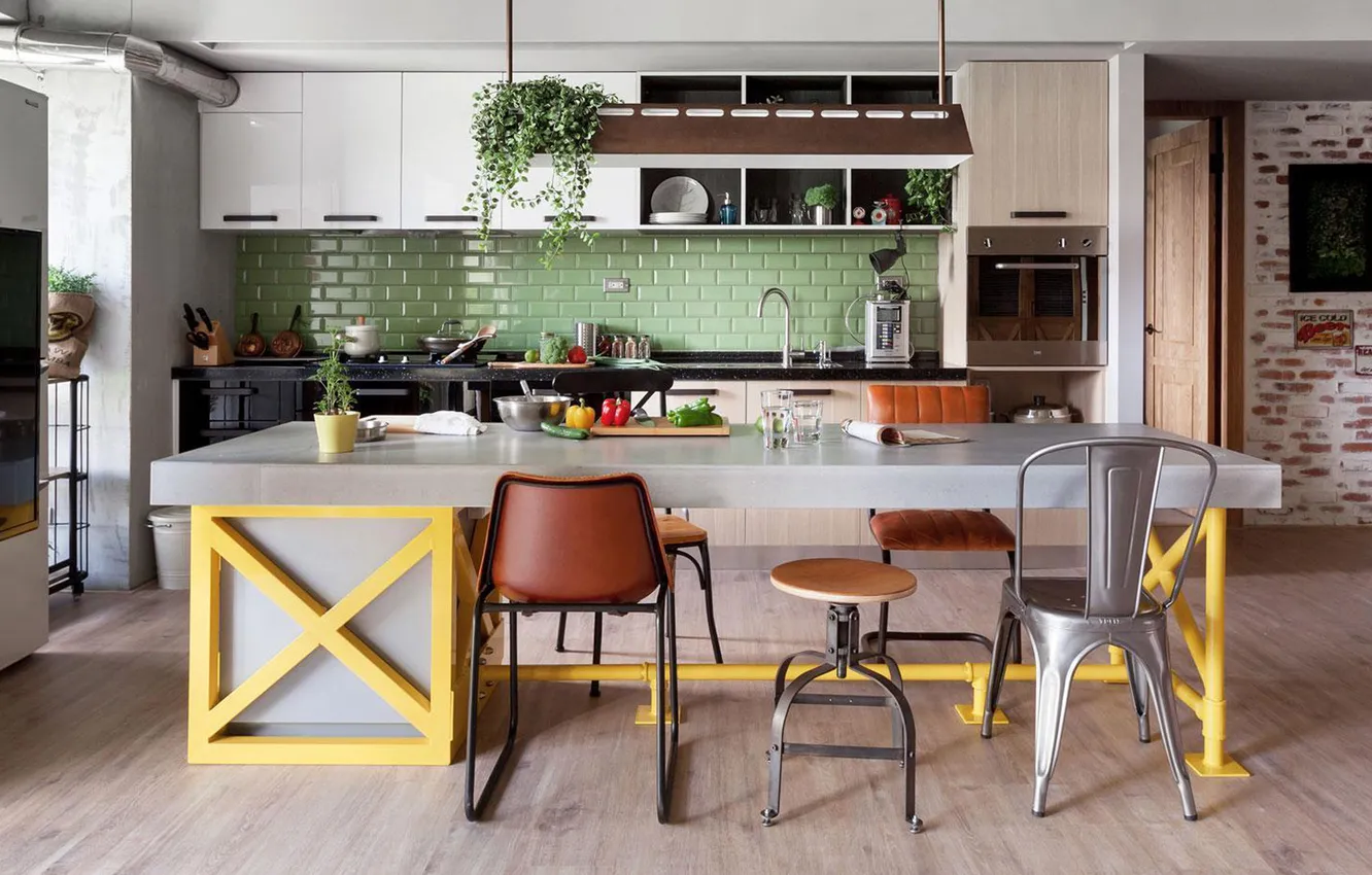 Photo wallpaper design, style, interior, kitchen, dining room, loft
