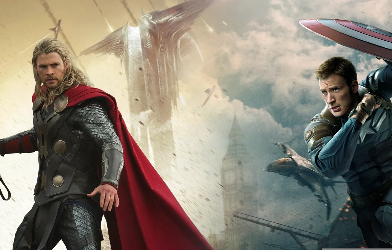 Photo wallpaper marvel, Captain America, superheroes, Thor
