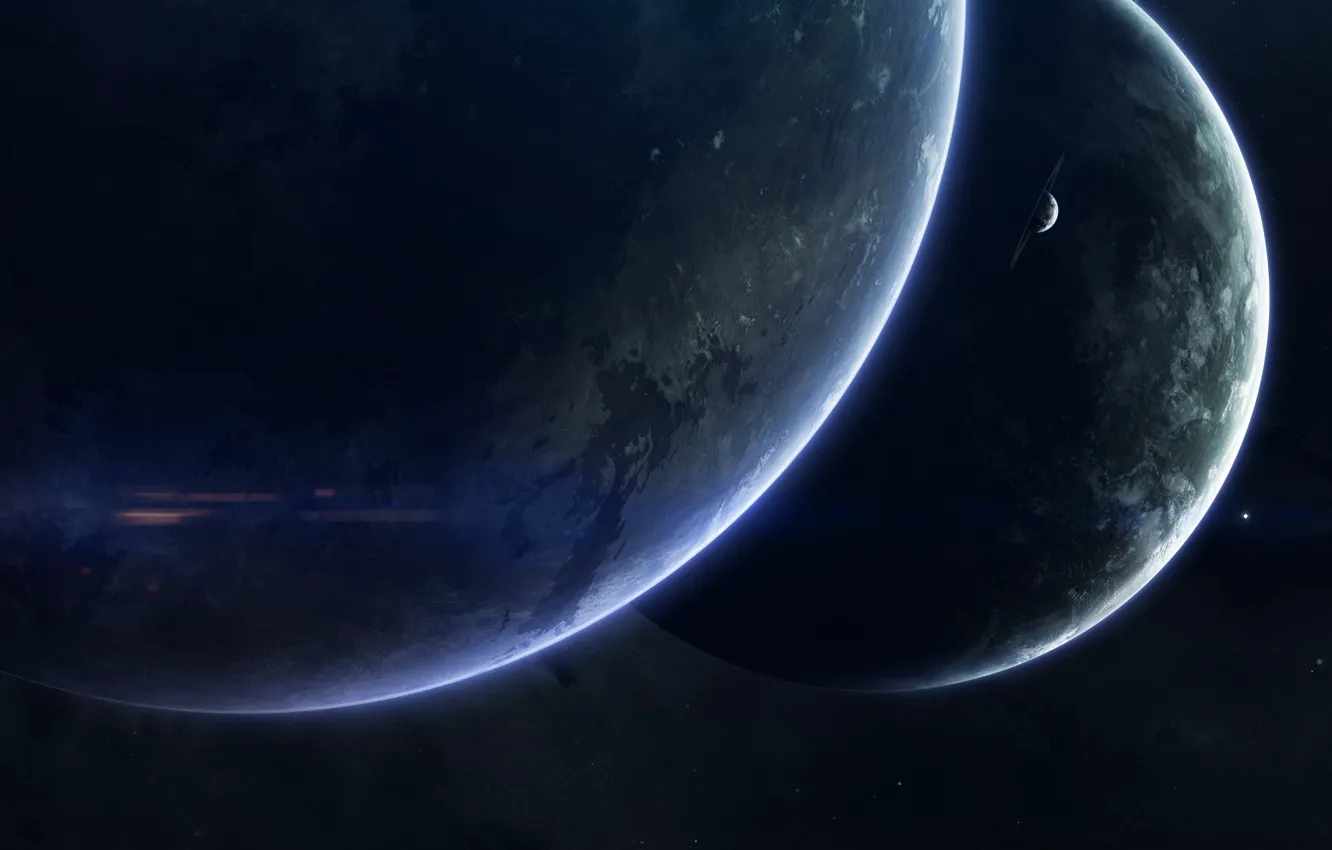 Photo wallpaper space, stars, planet, satellite, art, space, giant, brothers