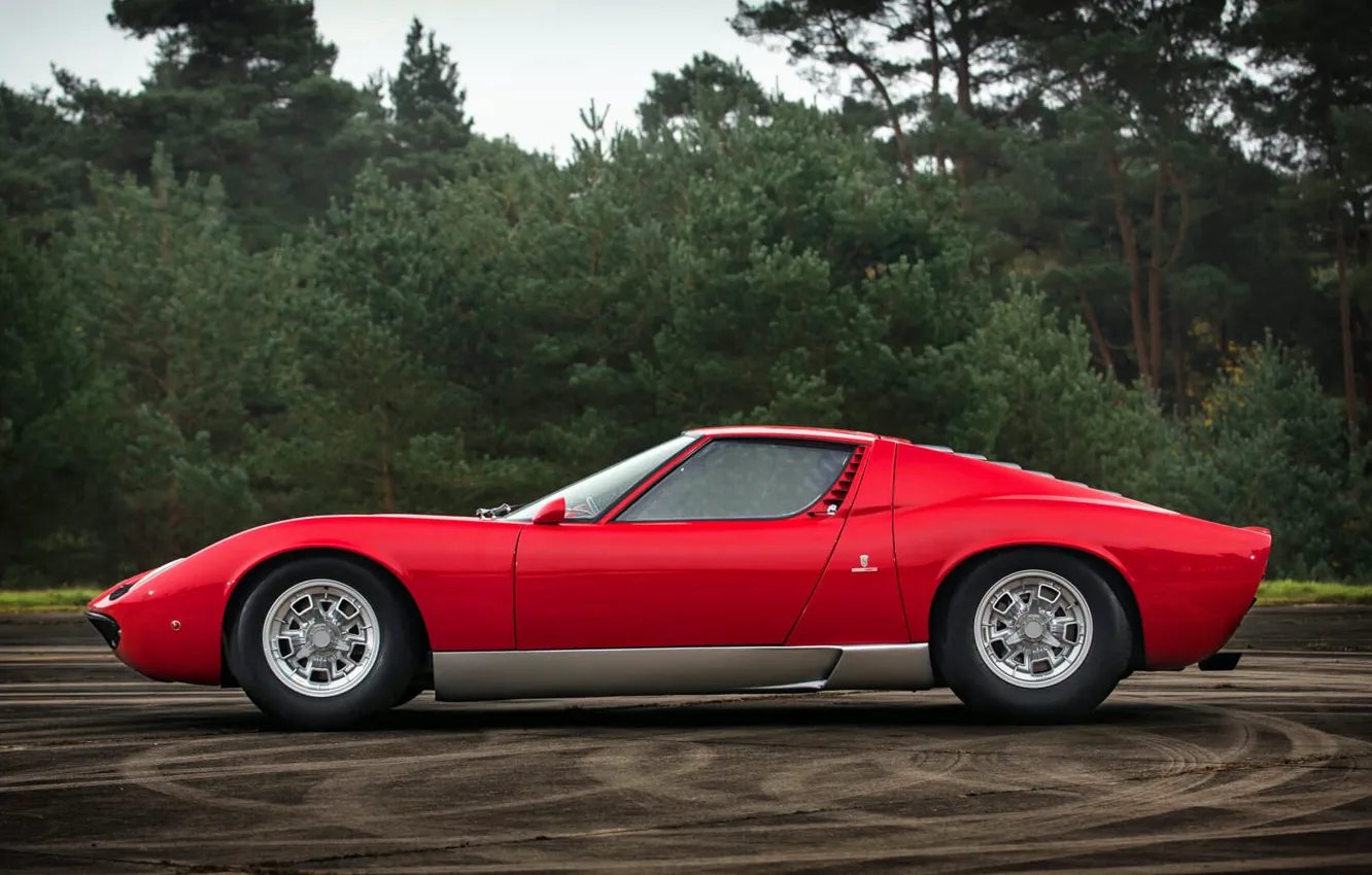 Photo wallpaper Miura, P400, Supercar, Red, Side view, 1969, Lamborghini Miura P400, Car