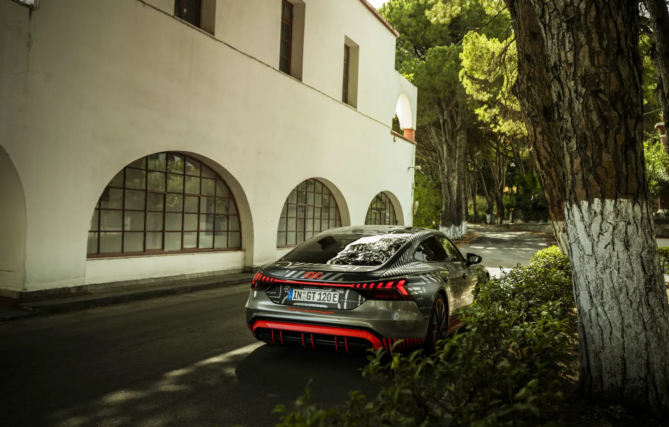 Photo wallpaper wall, tree, Audi, coupe, shadow, 2020, RS e-Tron GT Prototype