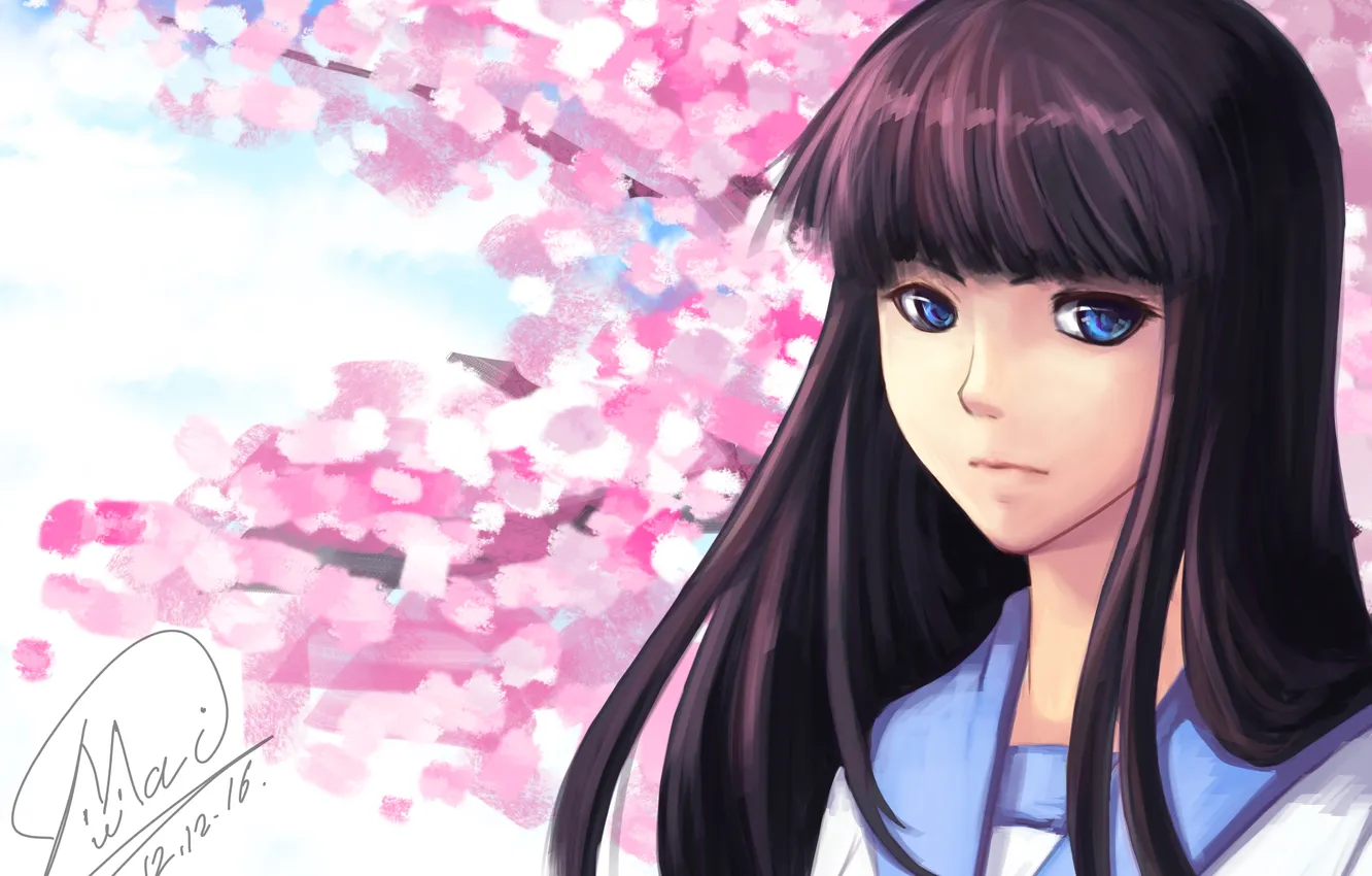 Photo wallpaper look, girl, Sakura, schoolgirl, art, akimbo kimochi, Shou Mai