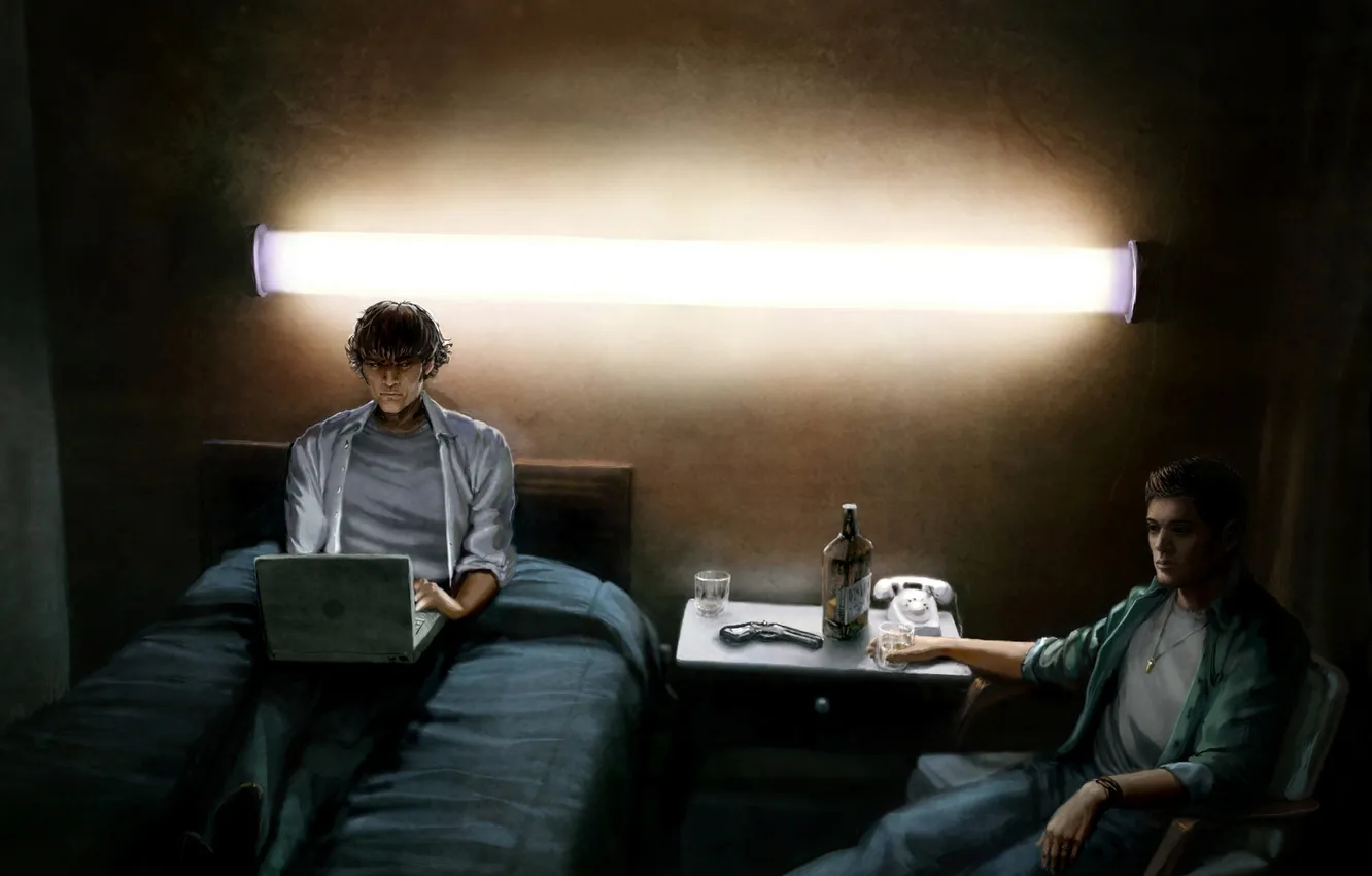 Photo wallpaper art, hunter, Supernatural, Sam, Dean, venchestera