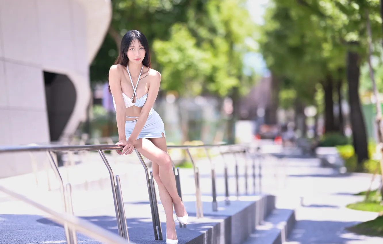 Photo wallpaper girl, street, Asian