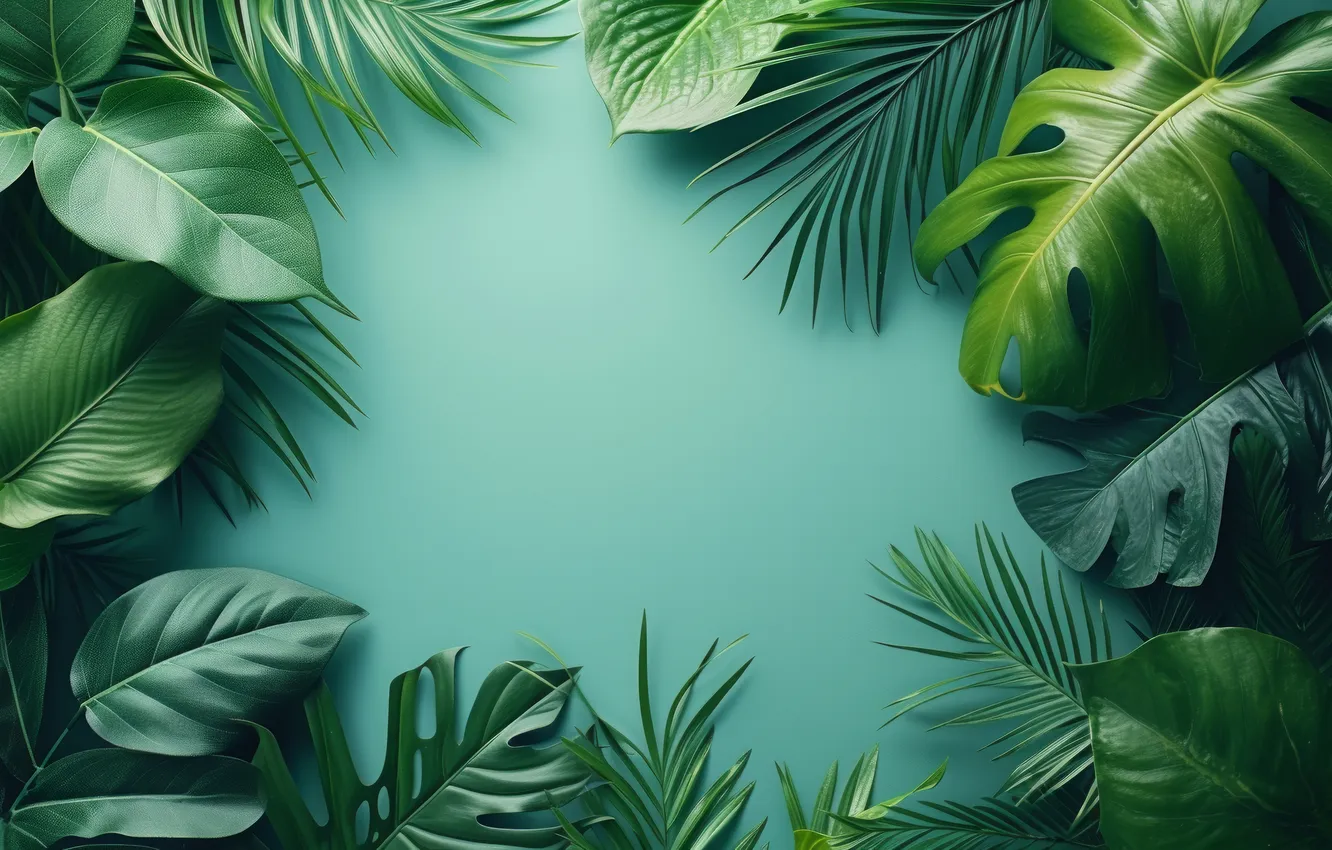 Photo wallpaper leaves, tropics, texture, frame, Exotic, Tropical Plants, AI art, neural network