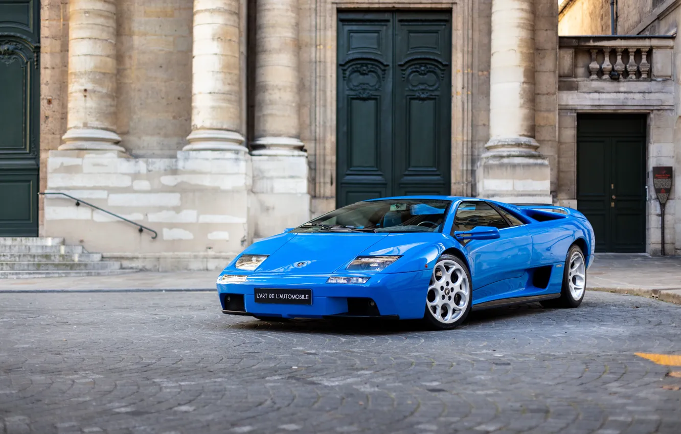 Photo wallpaper Blue, Lamborghini, The building, Blue, Diablo, Lamborghini, Diablo, Supercar